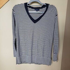 Tommy Hilfiger Ribbed Pullover Sweater Sz M Navy White fine striped like NEW